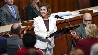 Outgoing Speaker Nancy Pelosi addresses the House of Representatives at the Capitol in Washington. Thursday, 17 November 2022