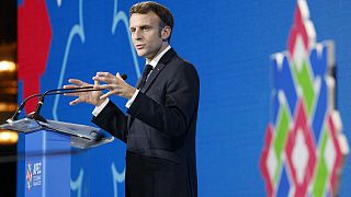 France's President Emmanuel Macron addresses the APEC CEO Summit during the Asia-Pacific Economic Cooperation (APEC) Summit in Bangkok on November 18, 2022.