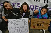 Una protesta contra la violencia sexual machista, en Pamplona, norte de España