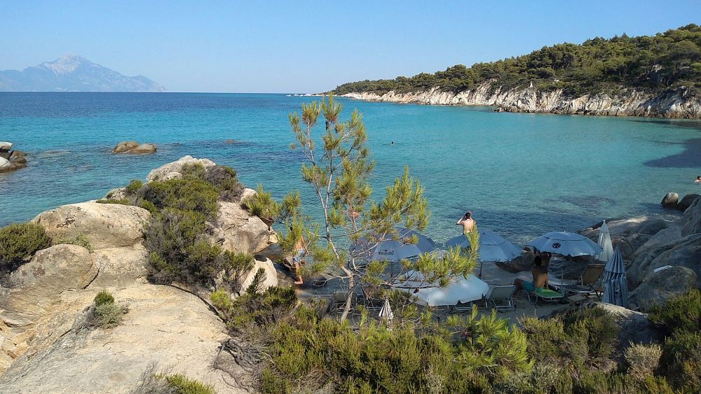 Bright Blue Mediterranean Sea In The Halkidiki Peninsula Of