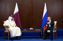 خلال لقاء بين بوتين وأمير قطر تميم بن حمد آل ثاني في موسكو 