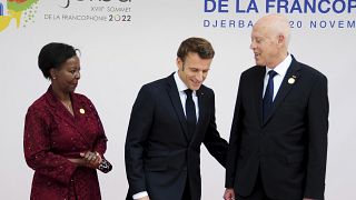 الرئيس التونسي والأمينة العامة للمنظمة الدولية للفرنكوفونية، يستقبلان الرئيس الفرنسي إيمانويل ماكرون جربة - تونس 19/11/2022