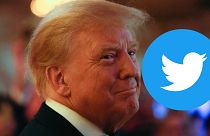 Composite image of former US President Donald Trump and the Twitter logo