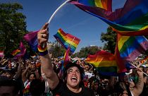 People celebrate during the annual Pride parade in Santiago, Chile.