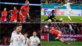 En el sentido de las agujas del reloj, desde la parte superior izquierda: El inglés Harry Kane, el francés Karim Benzema, el galés Gareth Bale y el danés Christian Eriksen.