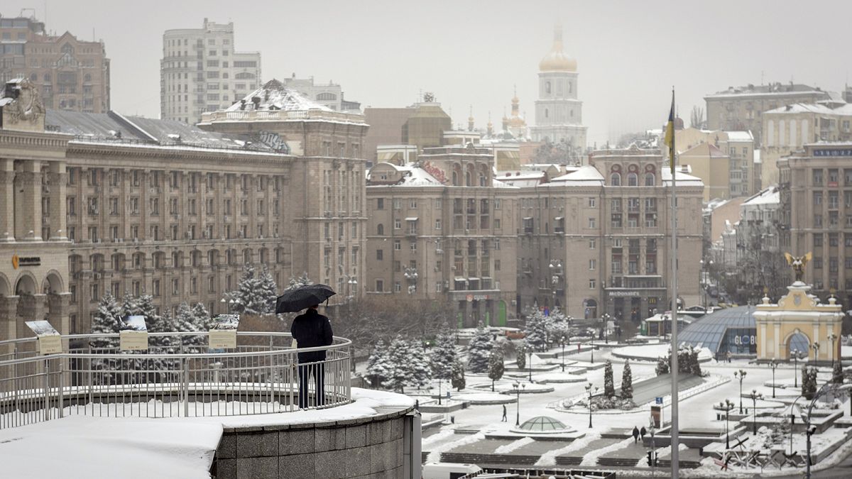 A man looks at the Maidan Independence Square in Kyiv, 21 November 2022