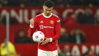 Archives : l'attaquant portugais Cristiano Ronaldo lors d'un match de Manchester United, le 28/04/2022