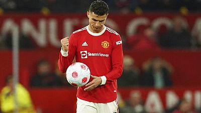 Archives : l'attaquant portugais Cristiano Ronaldo lors d'un match de Manchester United, le 28/04/2022