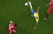 Brazil's Richarlison scores his second goal during the World Cup group G soccer match between Brazil and Serbia