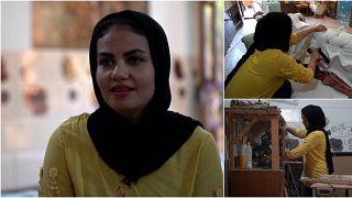 Iraqi woman, carpenter and furniture-maker Nour al-Janabi, 29, works in her south Baghdad workshop.