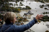 Flood waters surround The Lead Mosque following heavy rains in Shkodra, Albania, 21 November 2022.