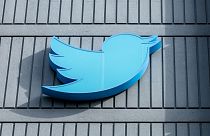 FILES- In this file photo taken on October 28, 2022, the Twitter logo outside their headquarters in San Francisco