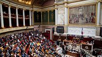 FILE- French Prime Minister Elisabeth Borne delivers a speech in the National Assembly in Paris, France, July 6, 2022.
