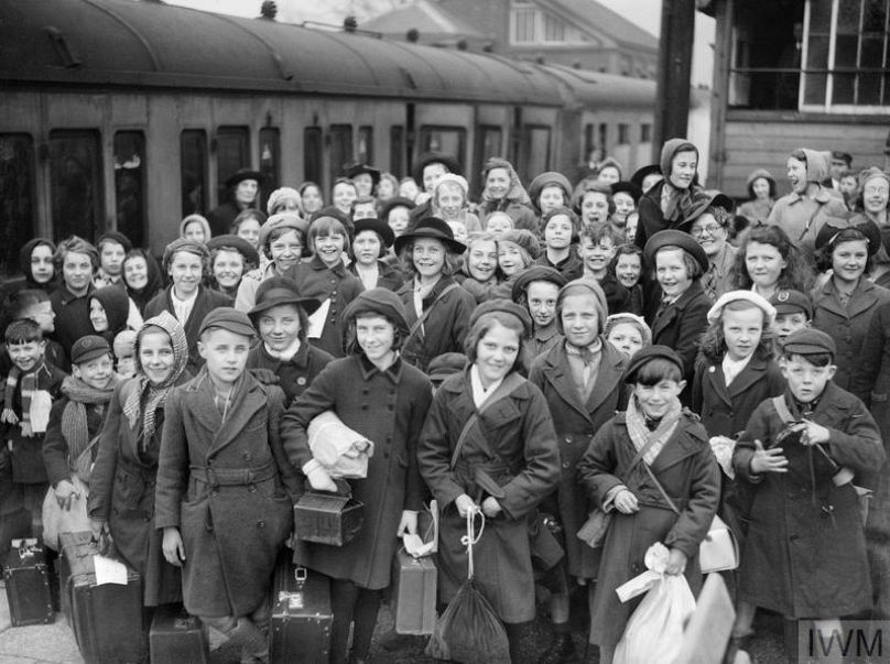 A group of evacuees from Bristol arrive at Brent railway station near Kingsbridge in Devon, 1940
