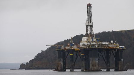  drilling rig is parked up in the Cromarty Firth near Nigg, Scotland.