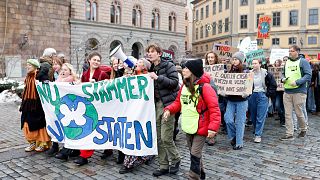 نشطاء مناخيون يتظاهرون في العاصمة السويدية ستوكهولم الجمعة 25 نوفمبر