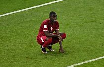 L'attaccante del Qatar Almoez Ali durante la sfida con il Senegal