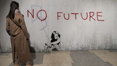 Banksy egyik falfestményének másolata Olaszországban