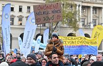Teachers in Budapest march to parliament urging educational reforms. November 26th 2022