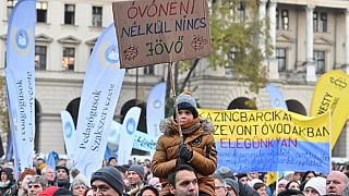 Teachers in Budapest march to parliament urging educational reforms. November 26th 2022