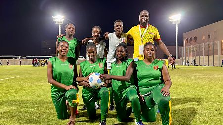 The Zimbabwe Girl's team in at the Street Child World Cup in Education City in Doha, Qatar