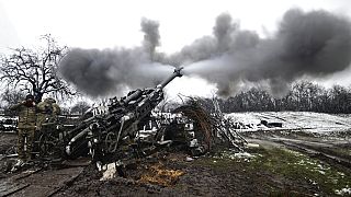 A large military gun is fired in Ukraine, November 2022.