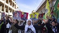 Manifestation de Kurdes à Qamichli, dans le nord-est de la Syrie, dimanche 27 novembre 2022
