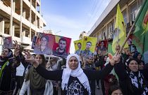 Акция протеста в Эль-Камышлы против турецких бомбардировок