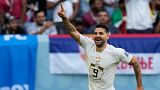 Serbia's Aleksandar Mitrovic celebrates after scoring his side's third goal during the World Cup group G match between Cameroon and Serbia