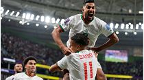 لاعبو المنتخب المغربي بعد فوزهم على بلجيكا
