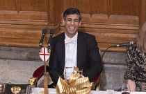 Britain's Prime Minister Rishi Sunak during the annual Lord Mayor's Banquet at the Guildhall in central London