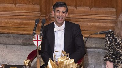 Britain's Prime Minister Rishi Sunak during the annual Lord Mayor's Banquet at the Guildhall in central London