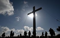 The wooden cross on the Chevin is erected by church members and volunteers, near Otley in northern England on April 2, 2022