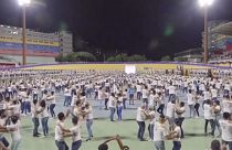 El velódromo Teo Capriles de Caracas con los más de 2 000 participantes bailando