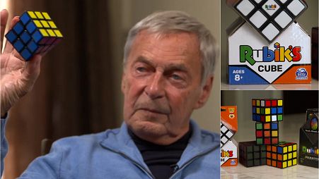 Rubik's Cube Inventor Erno Rubik is posing with his famous toy.