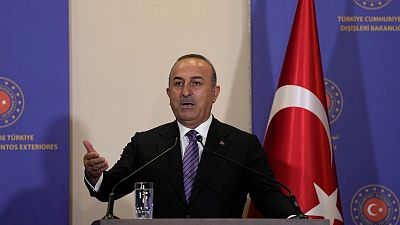 Turkish Foreign Minister Mevlut Cavusoglu speaks to the media during a press conferences with NATO Secretary General Jens Stoltenberg, in Istanbul, Thursday, Nov. 3, 2022.