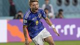 Japan's Ritsu Doan celebrates scoring his side's first goal against Spain during a World Cup group E football match. Thursday, 1 December 2022.