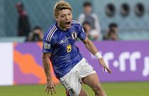 Japan's Ritsu Doan celebrates scoring his side's first goal against Spain during a World Cup group E football match. Thursday, 1 December 2022.
