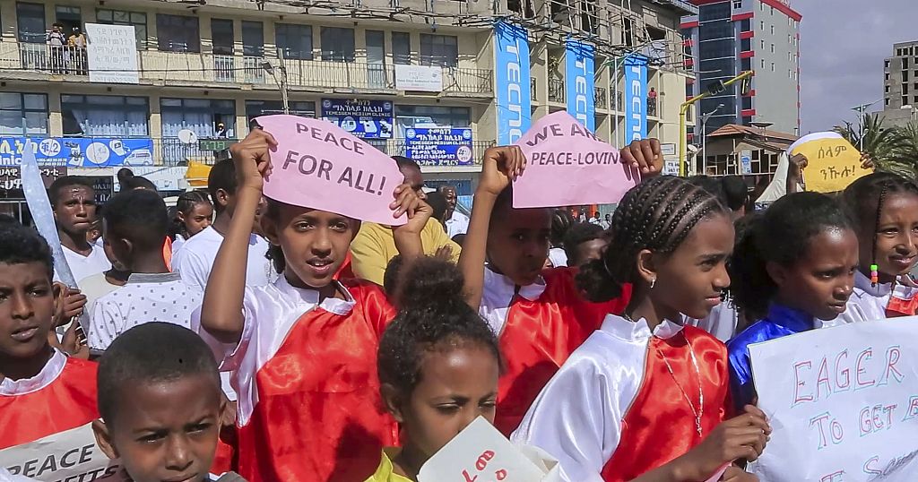 Children march in support of peace deal in Tigray
