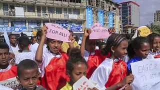 Children march in support of peace deal in Tigray 
