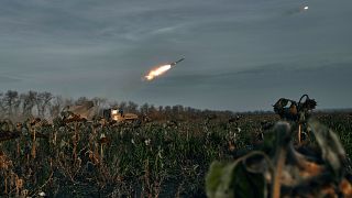 Украинская система залпового огня "Град" обстреливает российские позиции под Бахмутом, 24 ноября 2022