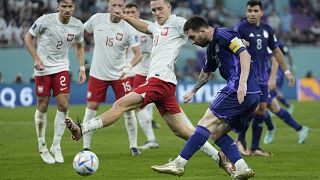 الأرجنتيني ليونيل ميسي خلال مباراة أمام بولندا على ملعب 974 في الدوحة - قطر . 2022/11/30