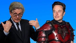 European Commissioner Thierry Breton (left) and Twitter owner and CEO Elon Musk (right).