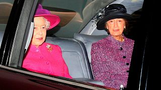 Britain's Queen Elizabeth II, left, and Lady Susan Hussey