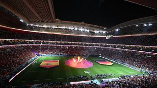 عرض  قبل مباراة المجموعة الخامسة لكأس العالم قطر 2022 لكرة القدم بين إسبانيا وألمانيا الدوحة.