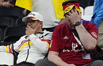 German fan reacts after the World Cup group E soccer match between Costa Rica and Germany,  Qatar, Friday, Dec. 2, 2022.