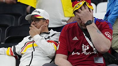 German fan reacts after the World Cup group E soccer match between Costa Rica and Germany,  Qatar, Friday, Dec. 2, 2022.
