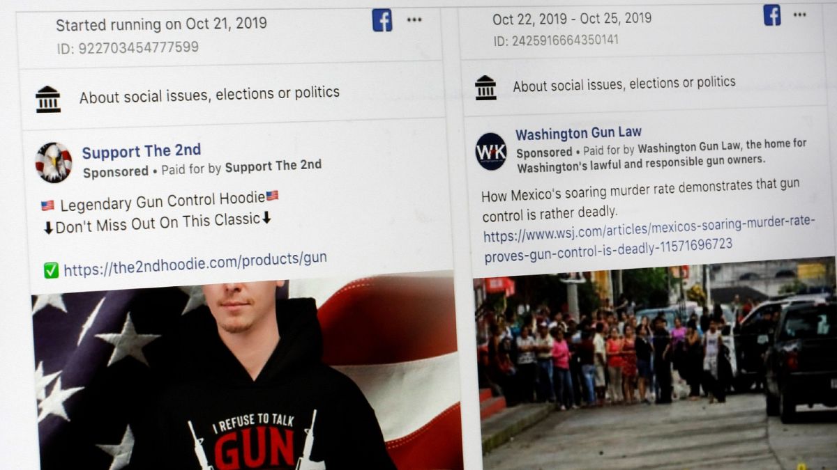 This photo shows a search for political ads that were on Facebook displayed on a computer screen on Oct. 31, 2019, in New York. 