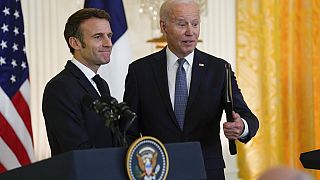 US President Joe Biden and his French counterpart Emmanuel Macron hold a joint press conference in Washington DC