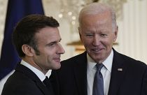 President Joe Biden speaks during a news conference with French President Emmanuel Macron in the East Room of the White House in Washington, Thursday, Dec. 1, 2022.